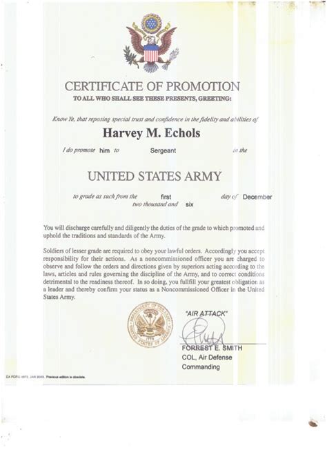 Certificate of Promotion to Sergeant