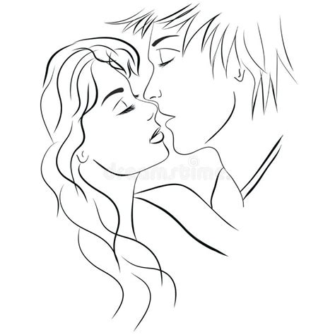 Kiss, Love, Girl and Boy Relationship. Isolated Image Hand Draw Contour ...