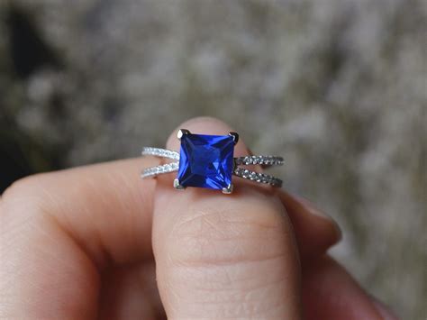 Princess Cut Sapphire Ring Sapphire Engagement Ring | Etsy