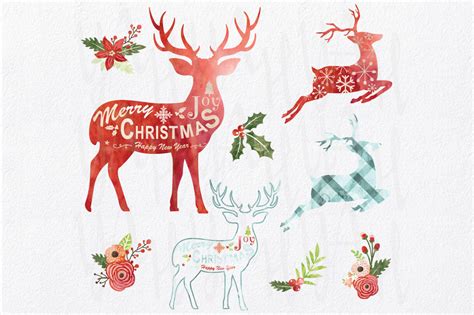 Watercolor Christmas Reindeer Design By YenzArtHaut | TheHungryJPEG