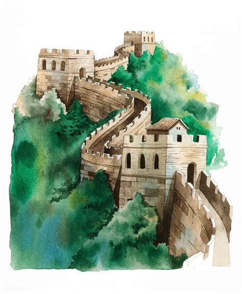 Download premium illustration of The Great Wall of China painted ...