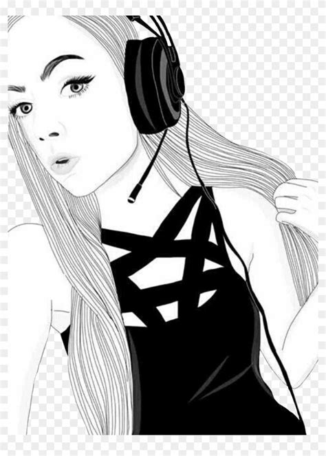 Gamer Tumblr Girl Drawing , Png Download - Girl With Headphones Drawing, Transparent Png ...