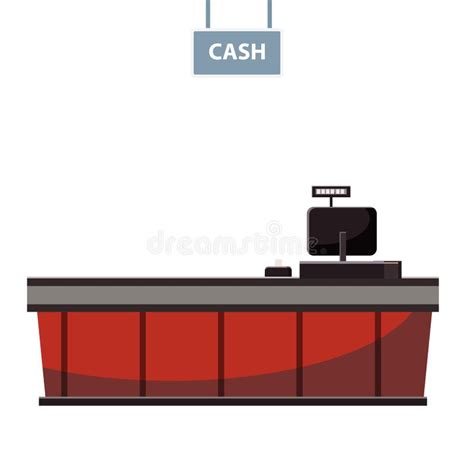 Cashier at the Checkout Counter with Cash Register and Cash Register in the Supermarket, Cartoon ...