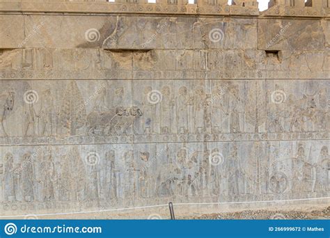 Bas Reliefs at Apadana Palace in the Ancient Persepolis, Ir Stock Photo ...