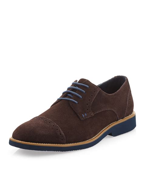 Joseph Abboud Theo Suede Cap Toe Laceup Shoes in Brown (8) | Lyst