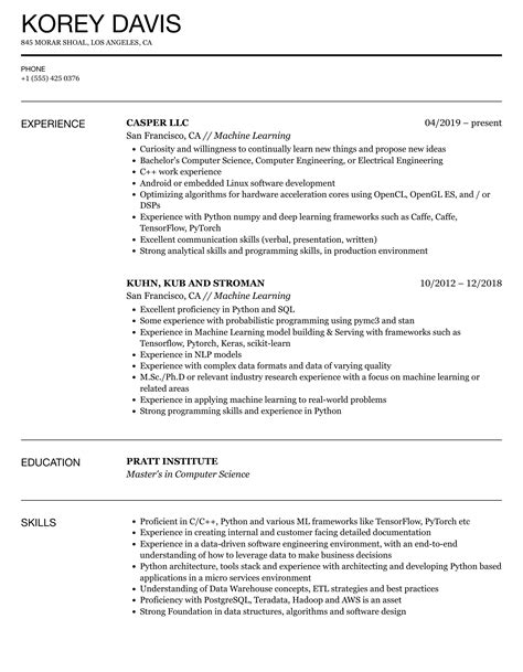 Machine Learning Resume Samples | Velvet Jobs