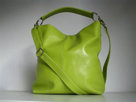 Leather Handbag Messenger Bag in Lime Green | Large leather tote, Leather handbags, Leather ...