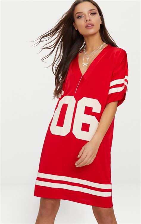 Red Baseball T Shirt Dress | PrettyLittleThing IL