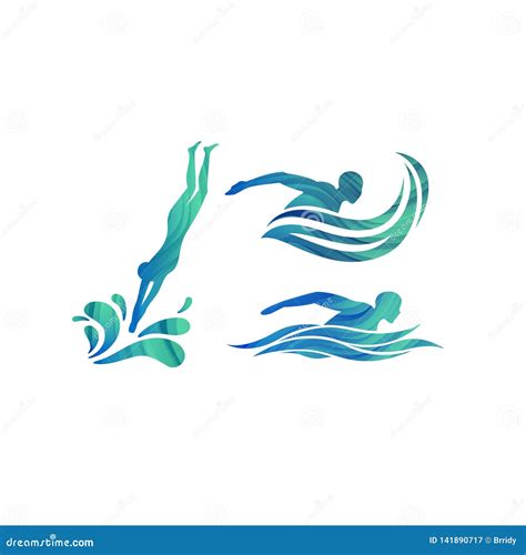 Vector Silhouettes of Swimmers. Concept for Swimming Pools Logo, Competitions Icon and Symbol ...