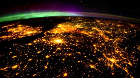 Planet Earth seen from Space ISS), mainly at night, with aurora ...