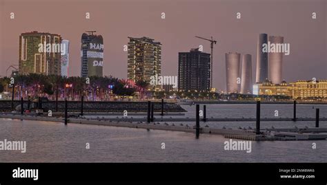 Lusail marina in Lusail city, Qatar night view with Yachts and boats ...