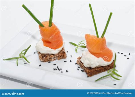 Canapes with Smoked Salmon with Cream Cheese Stock Image - Image of chive, cheese: 63276855