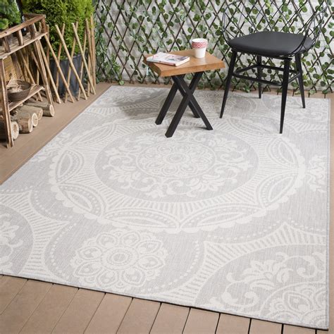 Beverly Rug Waikiki Collection Indoor/Outdoor Medallion Area Rug, 7'10" X 10'0" - Grey / White ...