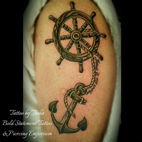 Wooden anchor and ship's wheel tattoo | Ship wheel tattoo, Wheel tattoo, Tattoos