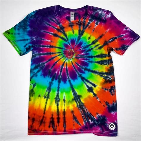 T-Shirts Tops & Tees Black Rainbow Spiral 100% Cotton Adult Tie-Dye T ...