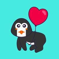 Free: Cute penguin flying with love shaped balloons. Animal cartoon ...