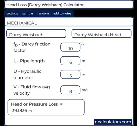 Head Loss (Darcy Weisbach) Calculator