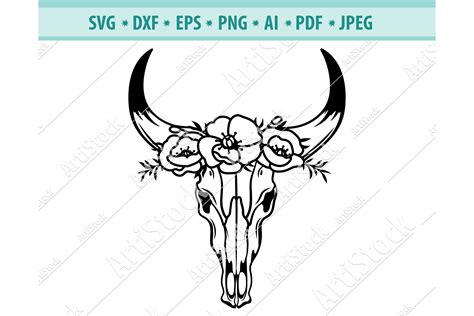 Cow Skull with Flowers SVG file, Cow Skull Png ,Dxf, Eps (548563) | Cut ...