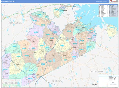 Norfolk County, MA Wall Map Color Cast Style by MarketMAPS