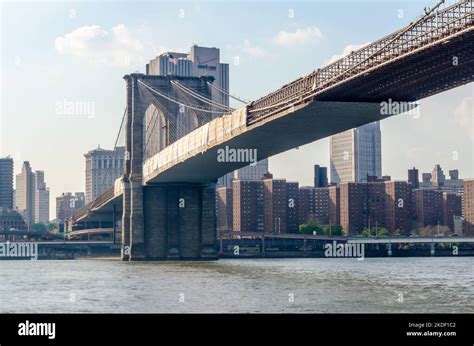 The iconic Brooklyn Bridge, one of the major landmarks in New York City ...