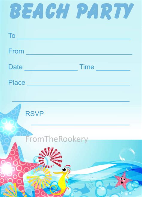 Printable Beach Party Invitations