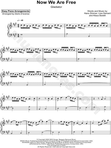 Dario D'aversa "Now We Are Free [easy]" Sheet Music (Piano Solo) in A ...