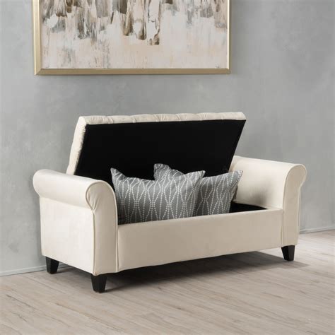 Berggren Ivory Velvet Armed Storage Bench – GDF Studio