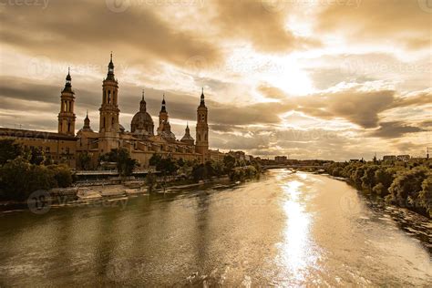 landscape from the Spanish city of Saragossa with the basilica and the ...