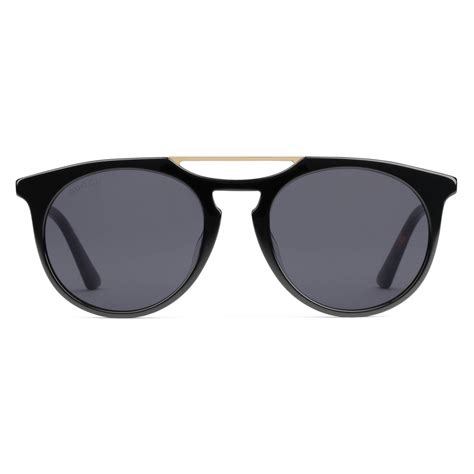 Gucci - Round Acetate Sunglasses - Black with Grey Lenses - Gucci ...