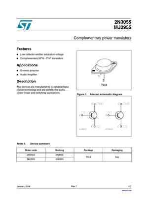 2N3055 Datasheet, Equivalent, Cross Reference Search. Transistor ...