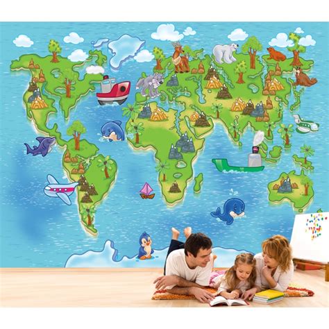 safari kids map mural wallpaper muralswallpapercouk - coolest map for a kids room kids world map ...