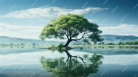 Un árbol reflejado en un lago con el reflejo de un árbol en el agua | Foto Premium