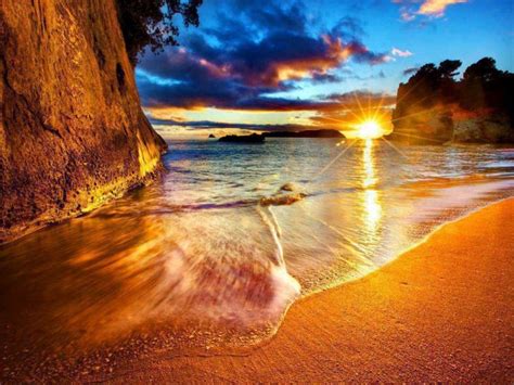 New Zealand, Cathedral Cove Beach Sunrise.