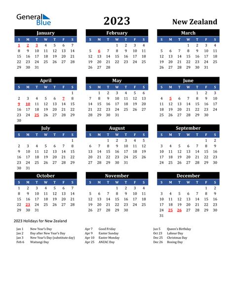 2023 New Zealand Calendar with Holidays