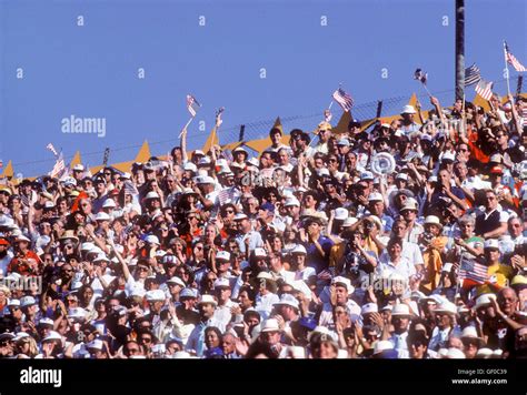 Crowd cheering in stadium at 1984 Olympic Games in Los Angeles Stock ...