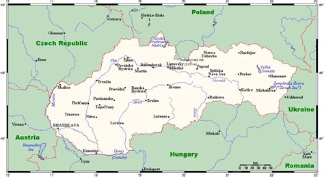 Slovakia cities map - Map of Slovakia with cities (Eastern Europe - Europe)