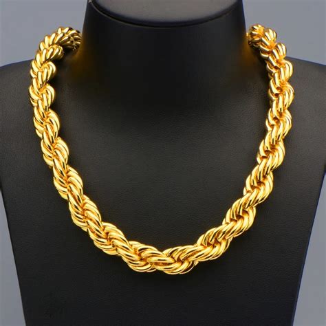 Hip Hop Big Long Rope Necklace For Men Gold Color Thick Hippie Rock Chain Long Hot Fashion ...