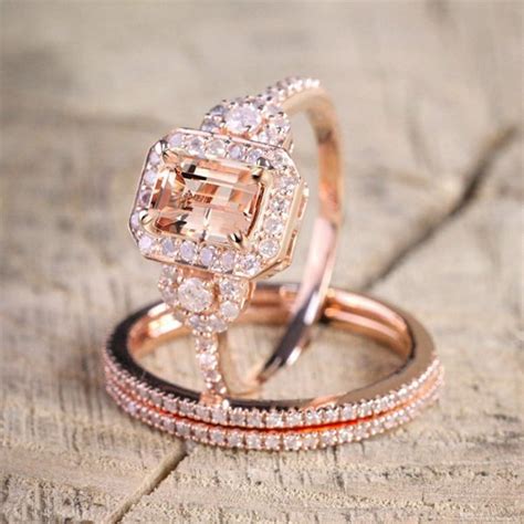 Women's 18 K Rose Gold Micro-Inlaid Square Diamond Ring Set - Walmart.com