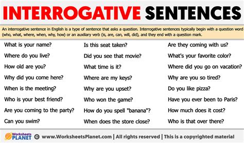 Interrogative Sentences Examples