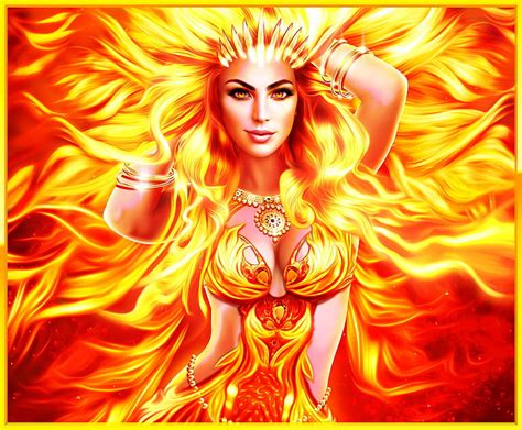 Fire goddess, red, fire, fantasy, luminos, girl, goddess, yellow ...