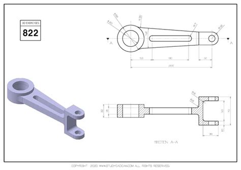 3D CAD EXERCISES 822 - STUDYCADCAM | Mechanical design, Autocad, Cad ...