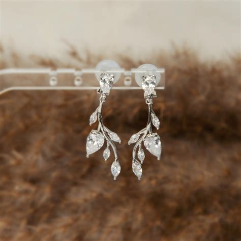 Clip on Diamond Earrings, Mini-clip Dangle Earrings, Clear Crystal Leaf ...