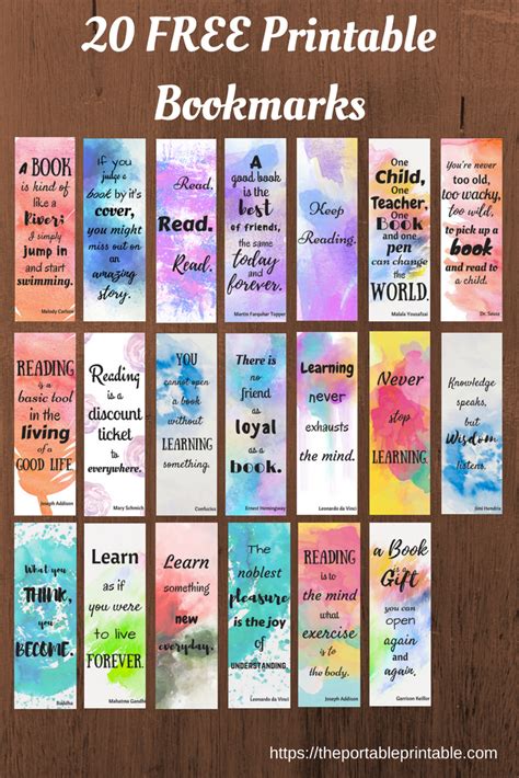 20 FREE Bookmark Quotes! Just visit https://theportableprintable.com ...