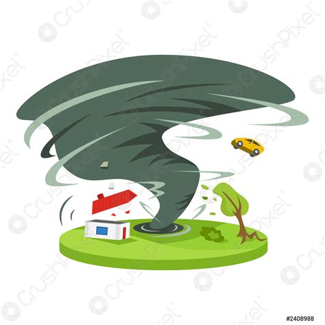 Hurricane in countryside cartoon vector illustration Tropical cyclone ...