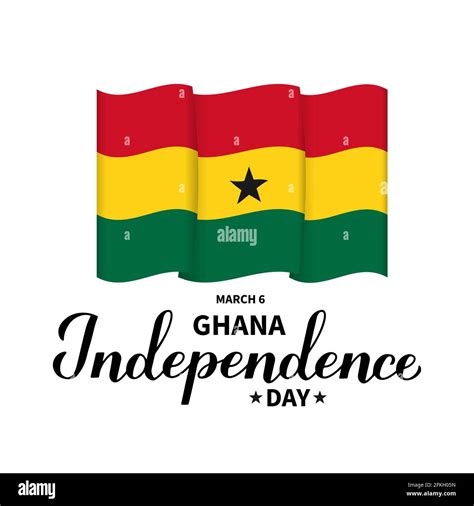 Ghana independence Day lettering with flag isolated on white. Ghanaian ...