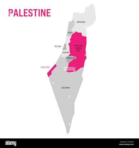 Political map of Palestine highlighted in the map of Israel. Pink colored Gaza Strip and Judea ...