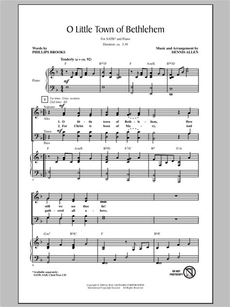 O Little Town of Bethlehem Sheet Music | Phillips Brooks | SATB