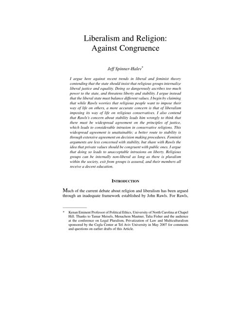 (PDF) Liberalism and Religion: Against Congruence