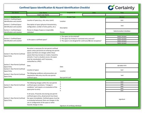 Confined Space Evaluation Checklist | Certainty