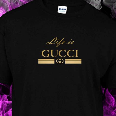 LIFE IS GUCCI – black Tshirt (GOLD LOGO) | Black tshirt, Custom made t shirts, Gucci black